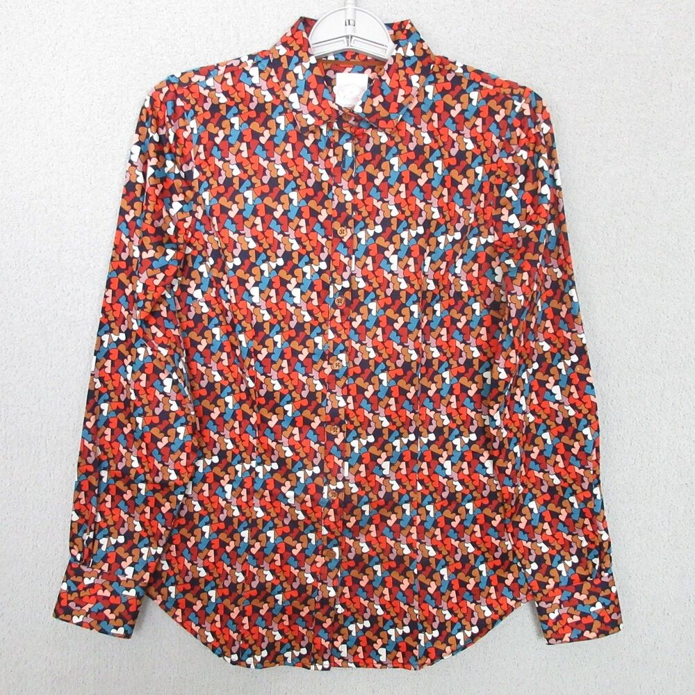 Brooks Brothers Shirt Womens 0 Tailored Fit Cotton‎ Heart Print Long Sleeve